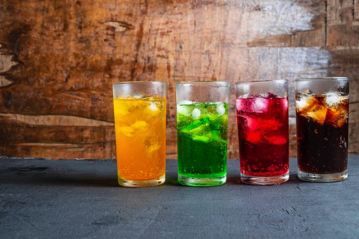 Soft drinks in the glass on the table